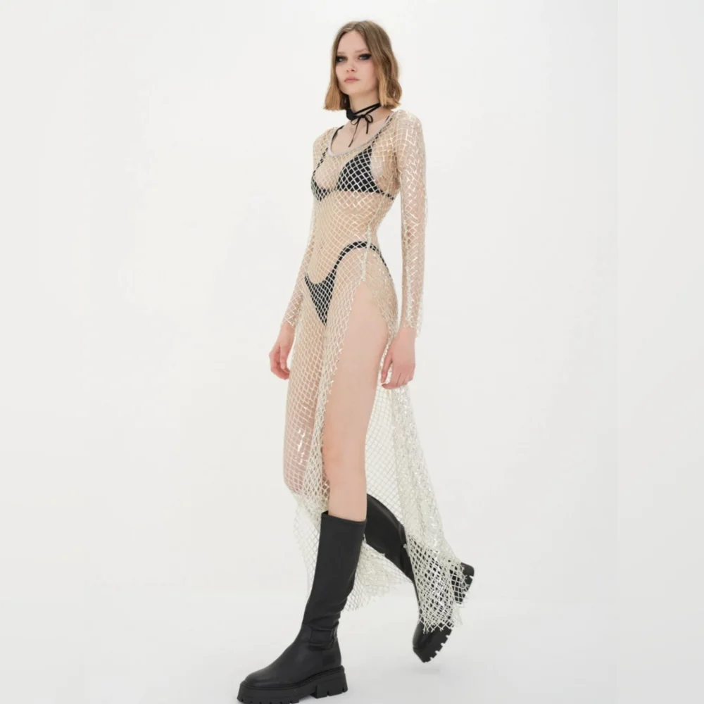 For Love & Lemons Iridescent Silver Mesh Backless Cover-Up - Picture 10 of 10